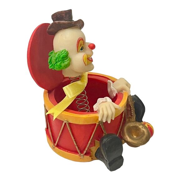 VTG 26CB Jack In The Box CLOWN IN A DRUM FIGURINE Spring Head 5" Fun Cake Topper - Picture 4 of 7